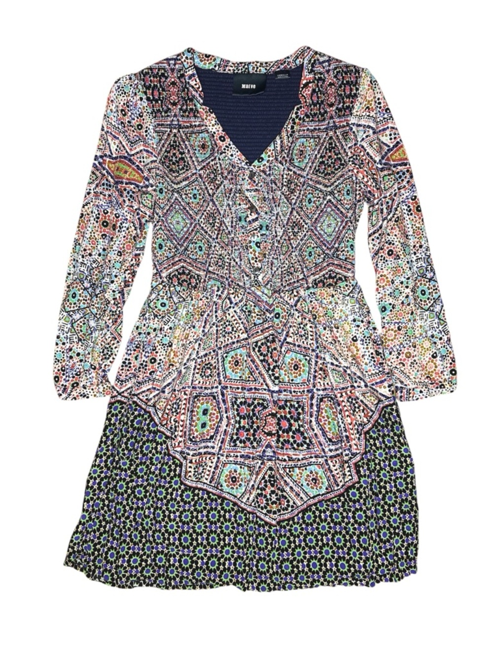 Maeve Anthropologie Smocked Tiled Amethyst Boho Mini Dress XS Petite